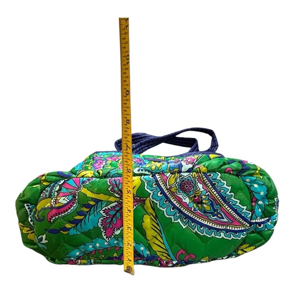 Vera Bradley Large Pleated Tote Shoulder Bag – Trimmed Emerald Green Paisley - Picture 7 of 14